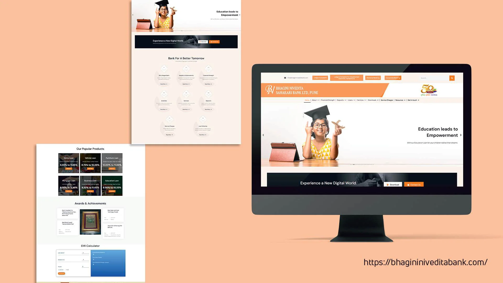 Bhagini Nivedita Bank website on desktop and mobile